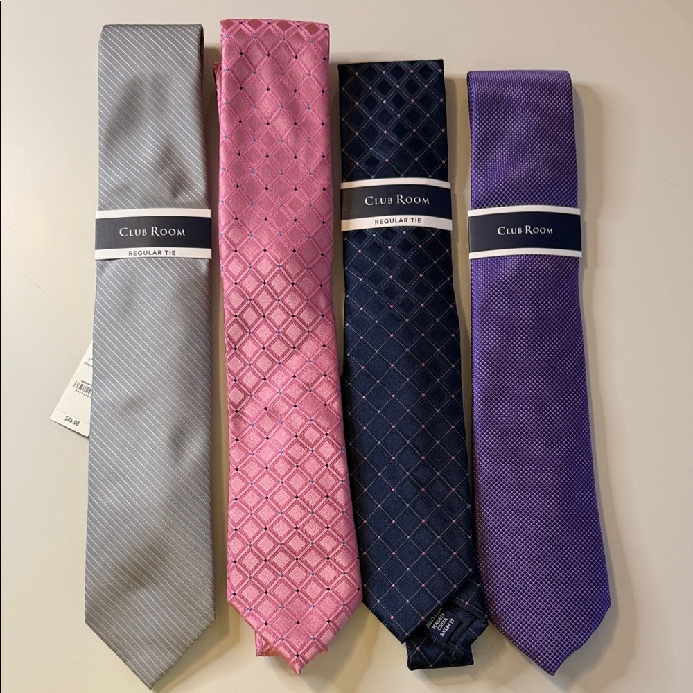 Club Room‎ Men’s Tie Bundle NWT 4 Pack Gray Pink Navy Purple Classic Gift